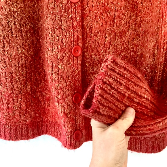Vintage Hand Knit Button Down Long Sleeve Cardigan Orange Boucle Size S/M Jacket - Picture 11 of 15